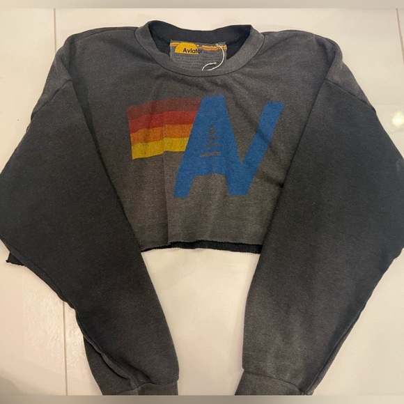 Aviator Nation Vintage logo cropped crew relaxed sweatshirt-size M-NWT - Picture 4 of 6